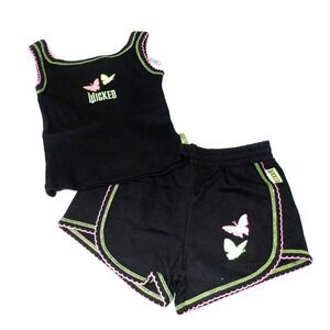 Wicked Black Butterfly Tank Top‎ Shorts Set Kids Girls Size 2T / #26105